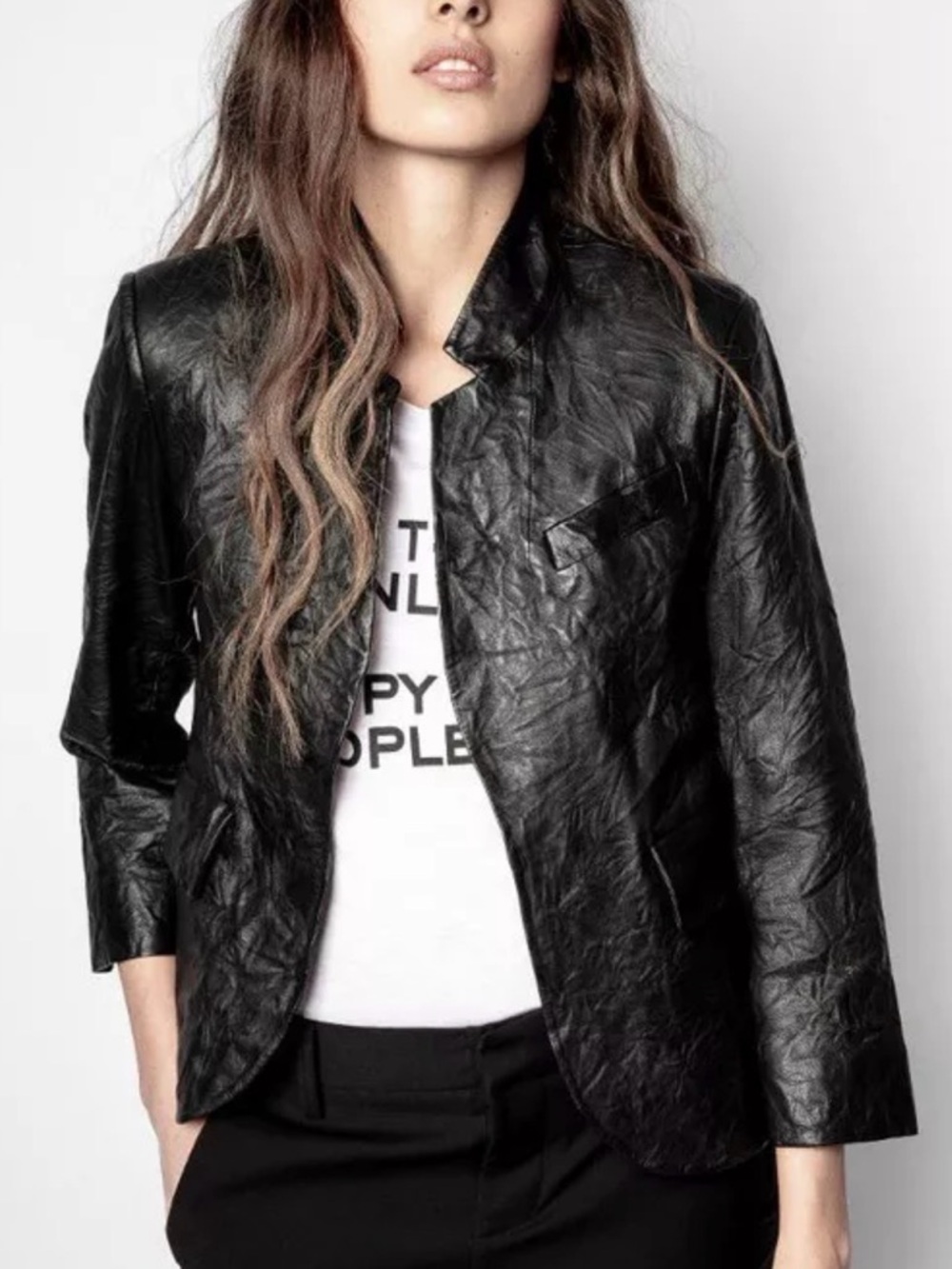 Zadig & Voltaire Black Verys Crinkled Leather Jacket